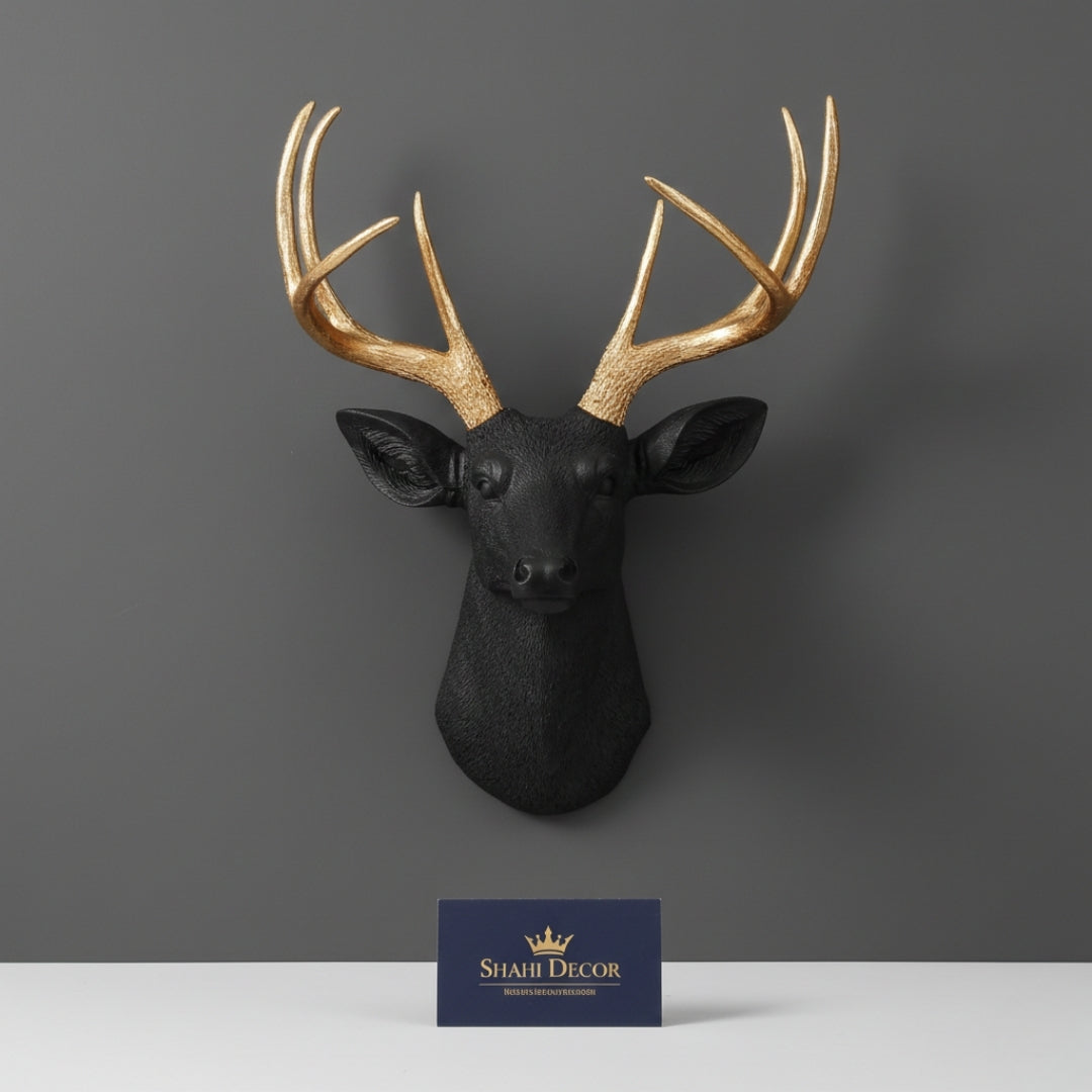 Matte Black & Gold Stag Wall Sculpture