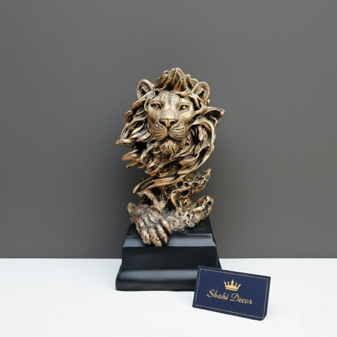 Antique Gold Lion Head Bust Sculpture - Luxury Home Decor by Shahi Decor Pakistan