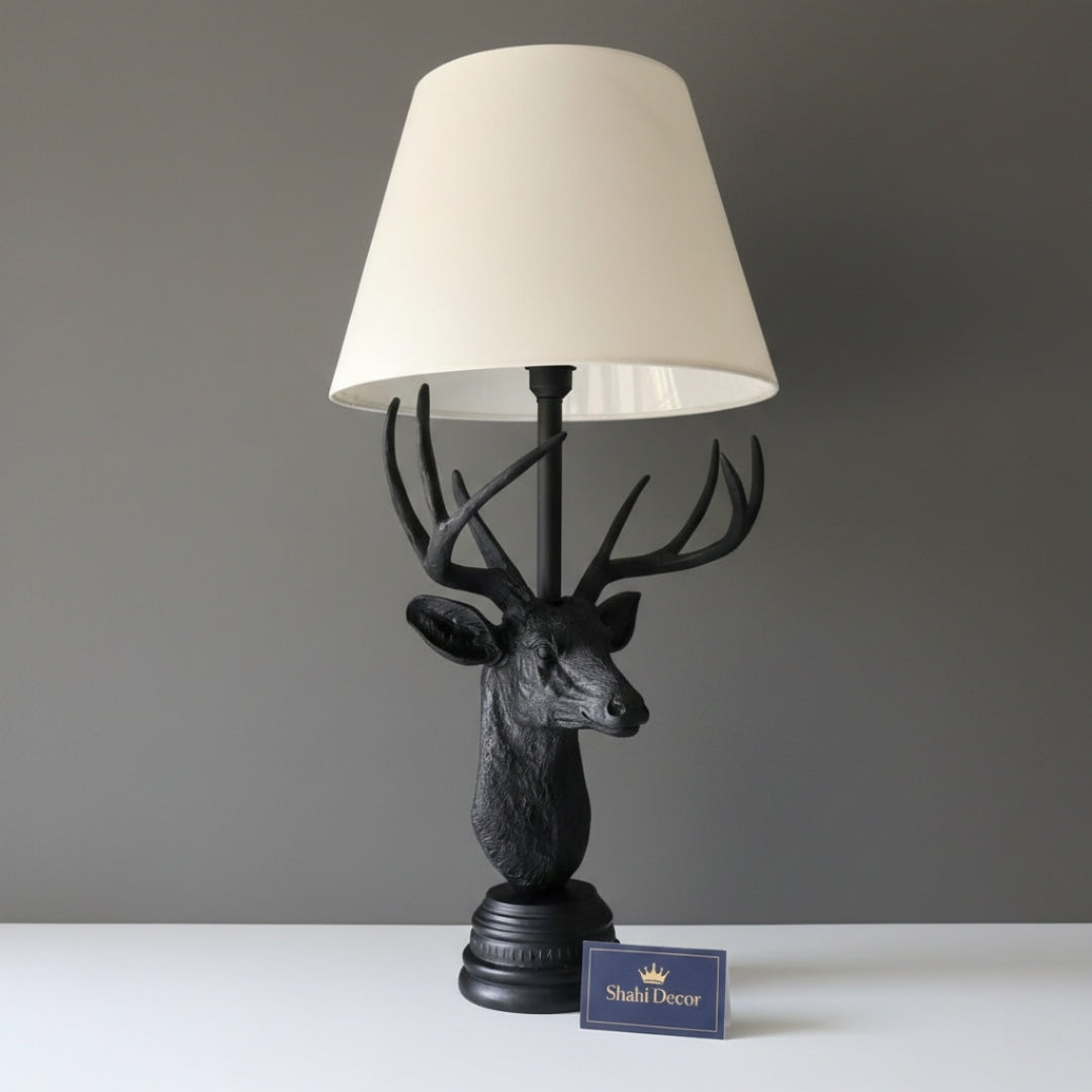 Stately Obsidian Stag Head Table Lamp