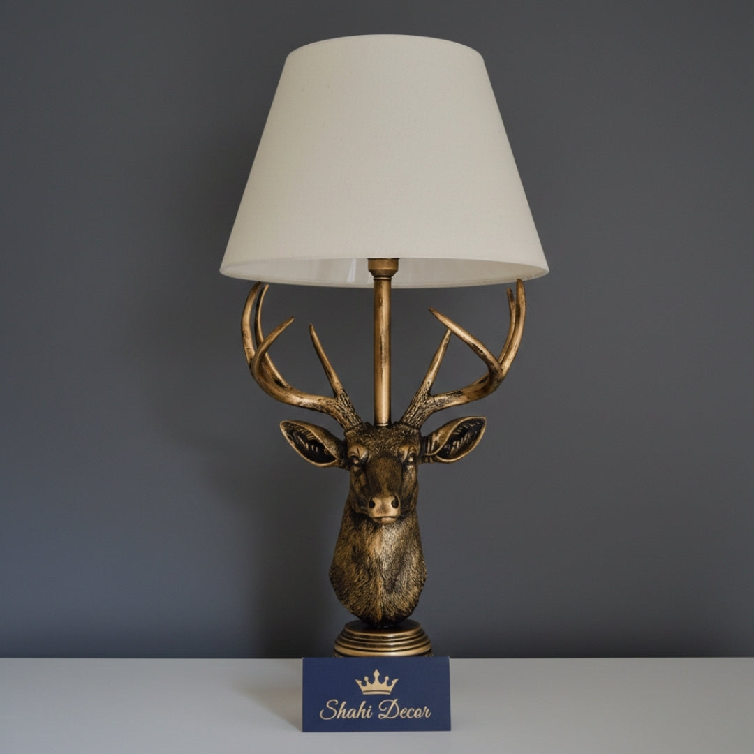 Antique Bronze Stag Head Table Lamp