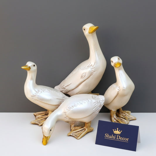 Charming Pearlescent Duck Family Sculptural Set