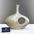 Antique Cream Floral Abstract Doughnut Vase