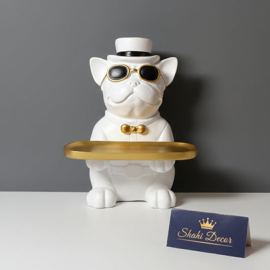 White & Gold Gentleman Dog Tray