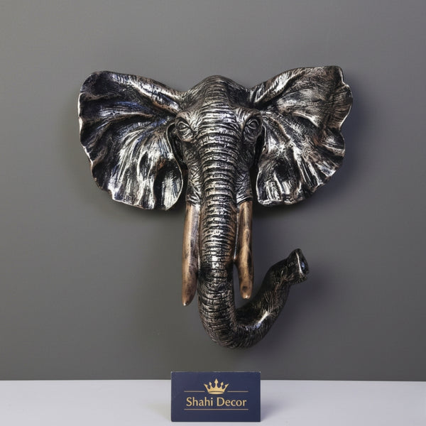 Antique Silver Elephant Wall Sculpture
