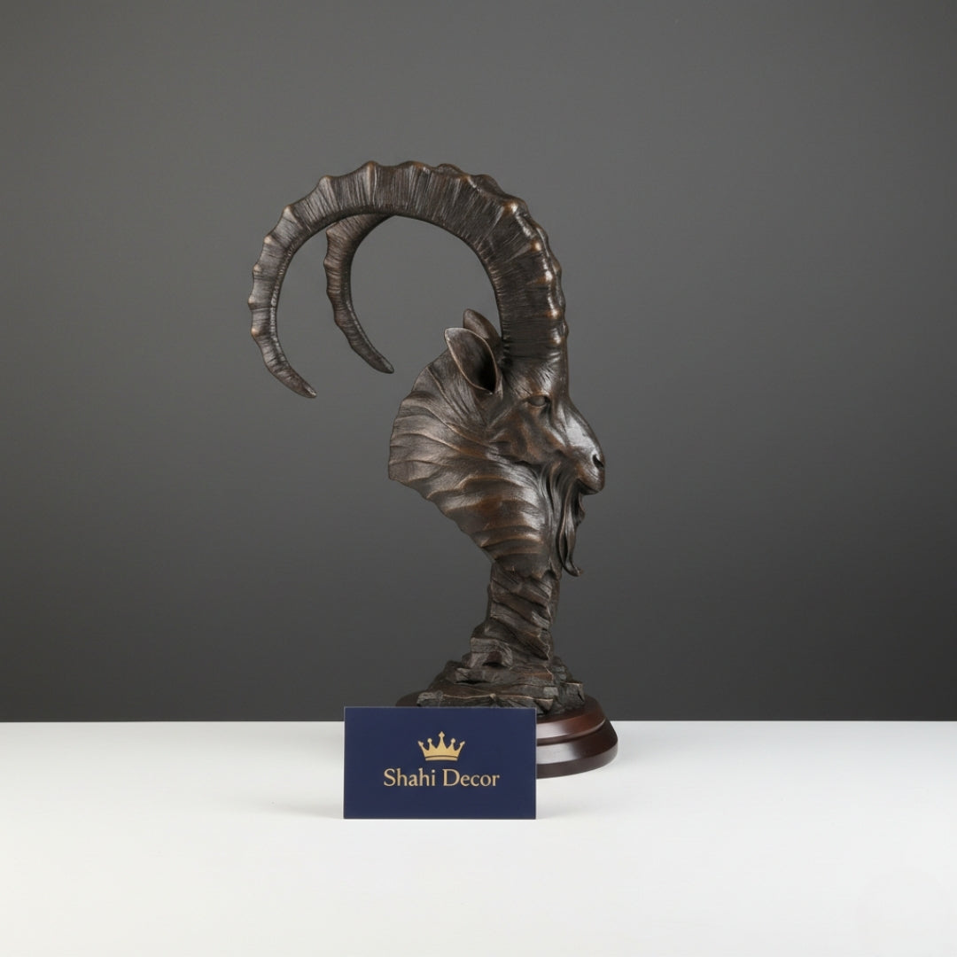 Antique Bronze Ibex Head Bust