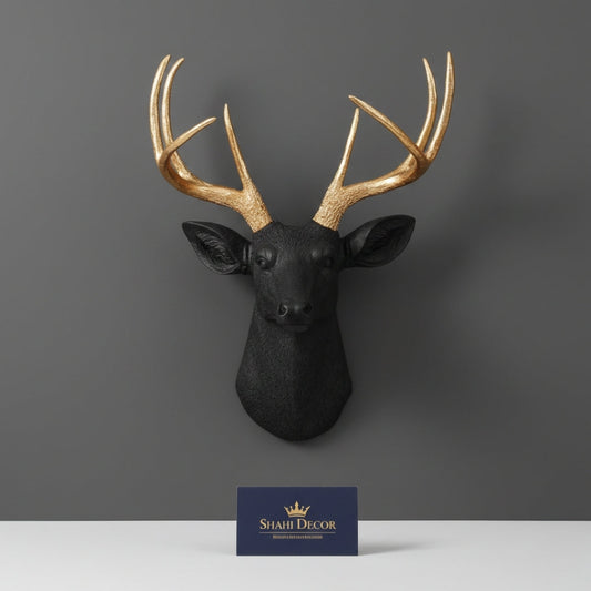 Matte Black & Gold Stag Wall Sculpture