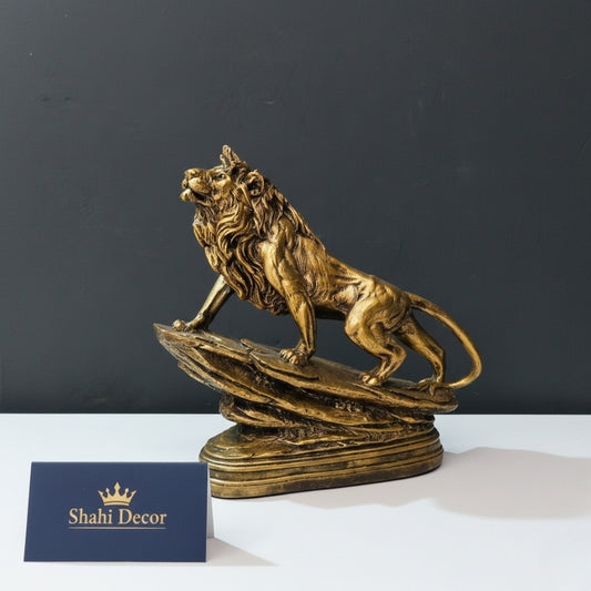 Antique Gold Roaring Lion Sculpture