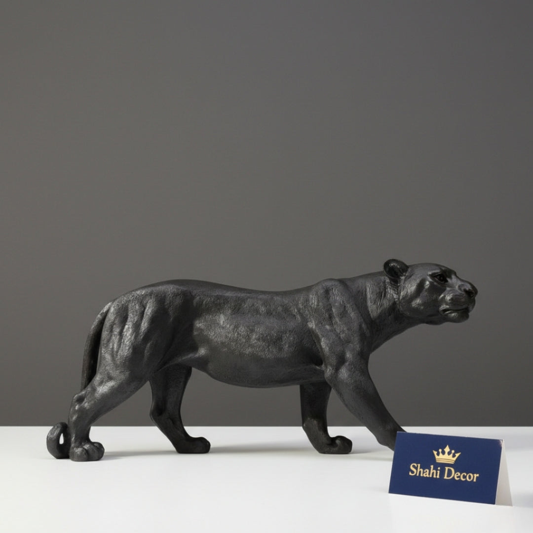 Modern Matte Black Panther Sculpture