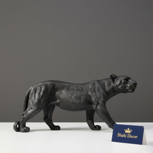 Modern Matte Black Panther Sculpture