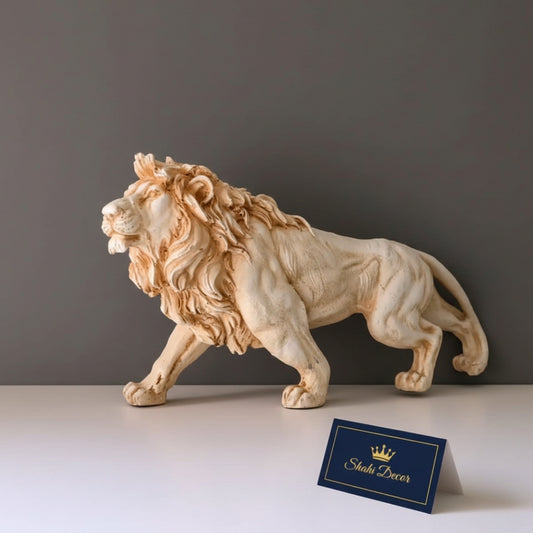 Antique Cream Prowling Lion Sculpture
