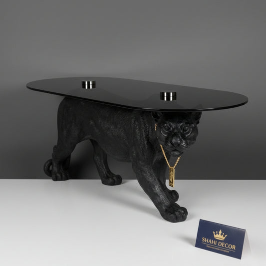 Modern Matte Black Panther Glass Coffee Table