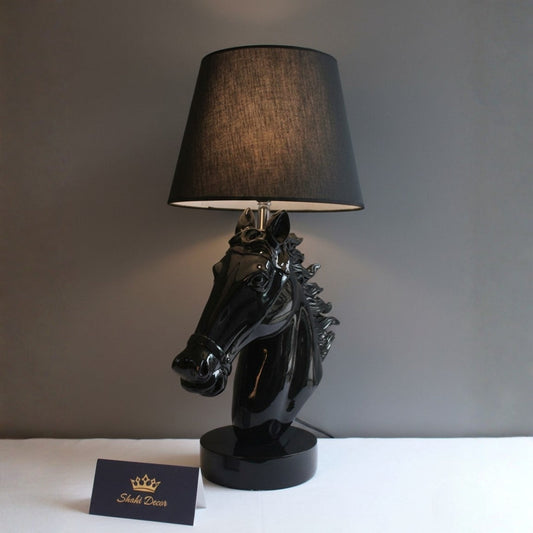 Modern Onyx Black Horse Head Table Lamp