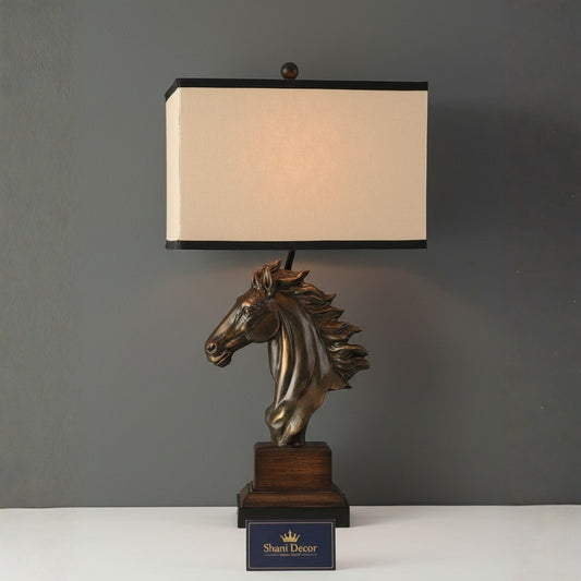 Antique Bronze & Cream Horse Head Table Lamp