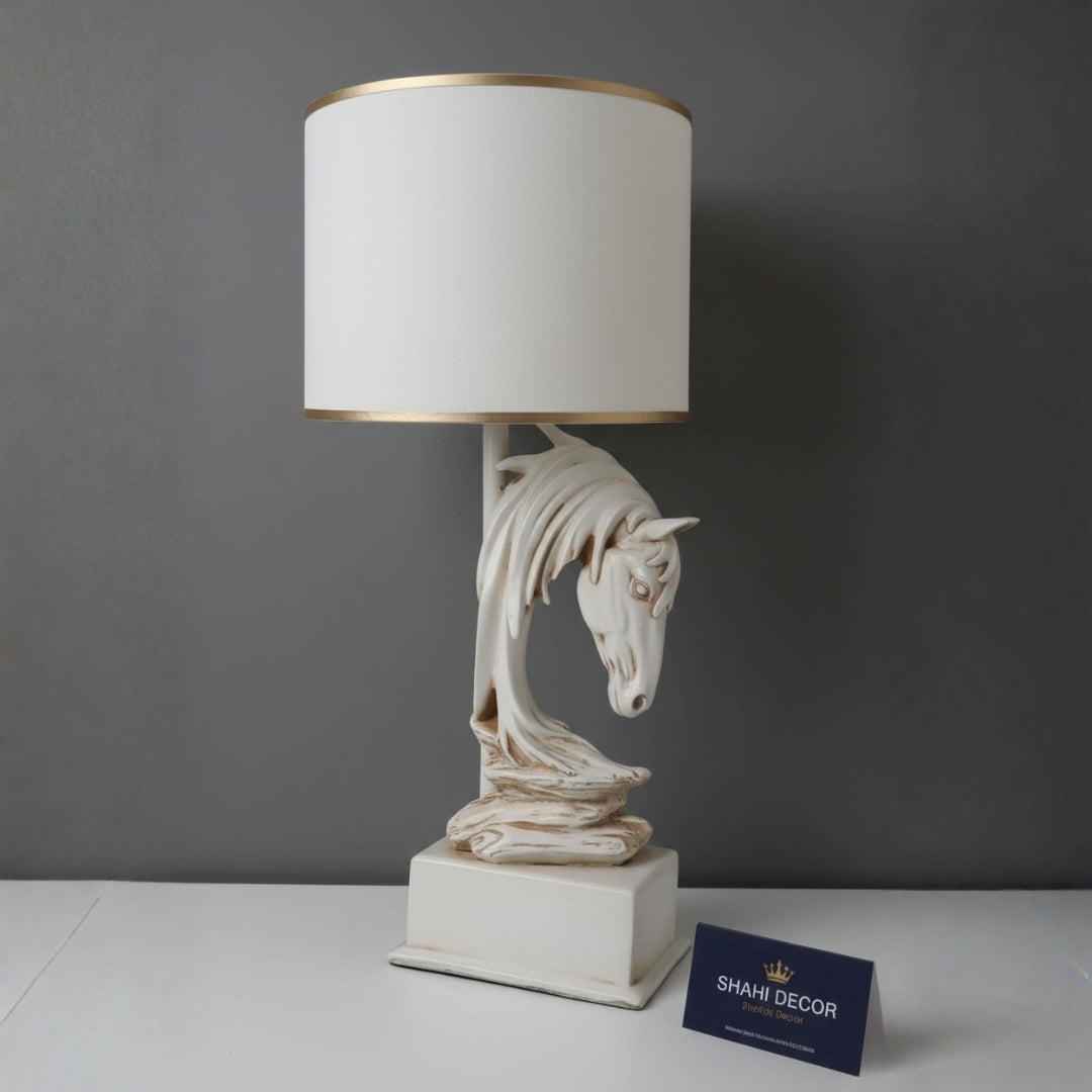 Antique Cream Arching Horse Table Lamp