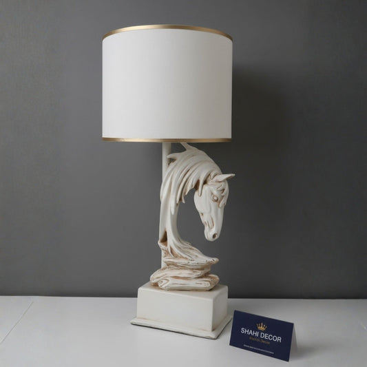 Antique Cream Arching Horse Table Lamp