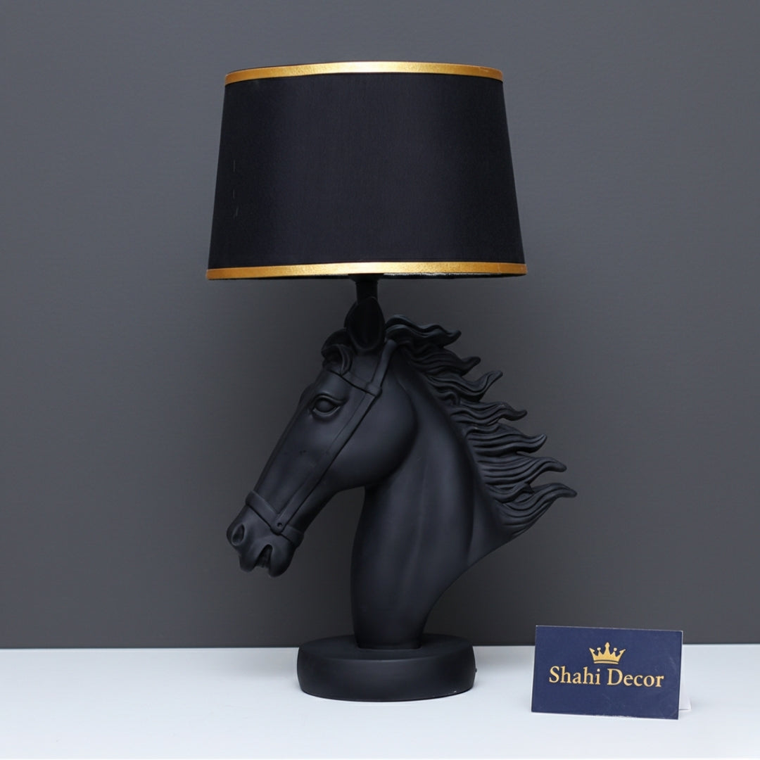 Matte Black Majestic Horse Head Table Lamp