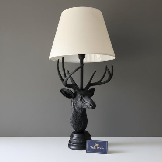 Stately Obsidian Stag Head Table Lamp