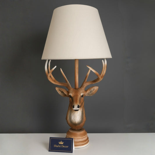 Antique Natural Stag Head Table Lamp