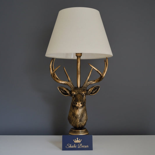 Antique Bronze Stag Head Table Lamp