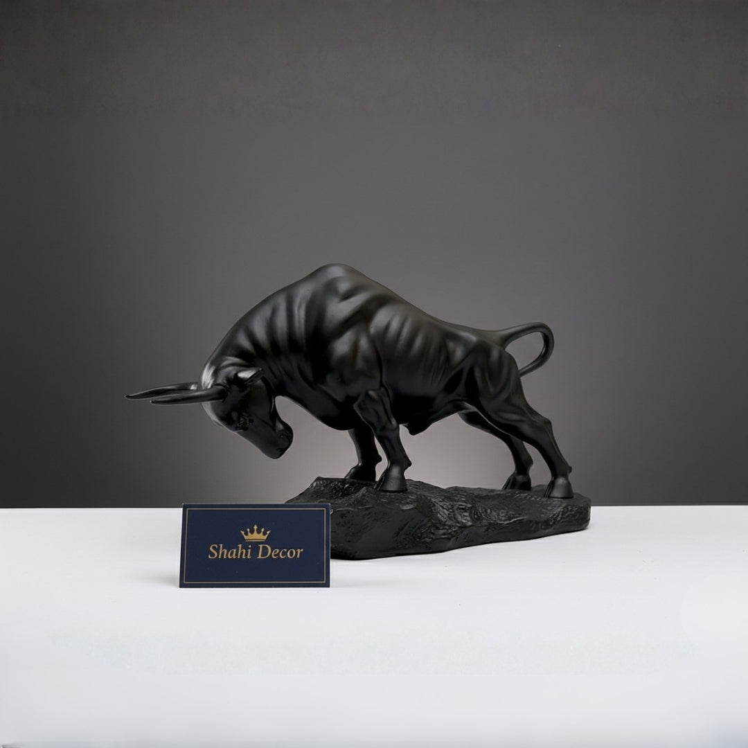 Antique Obsidian Charging Bull Sculpture