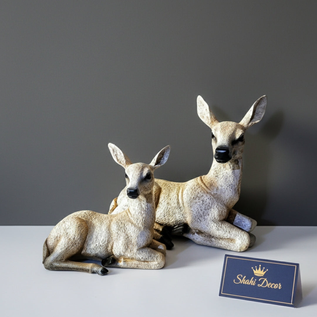 Antique Sandstone Doe and Fawn Sculpture Set