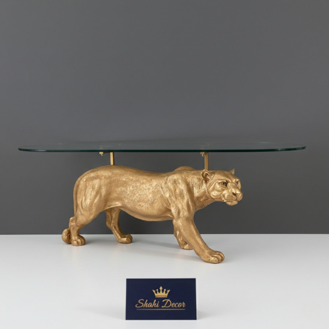 Regal Gold Leopard Glass-Top Console Table