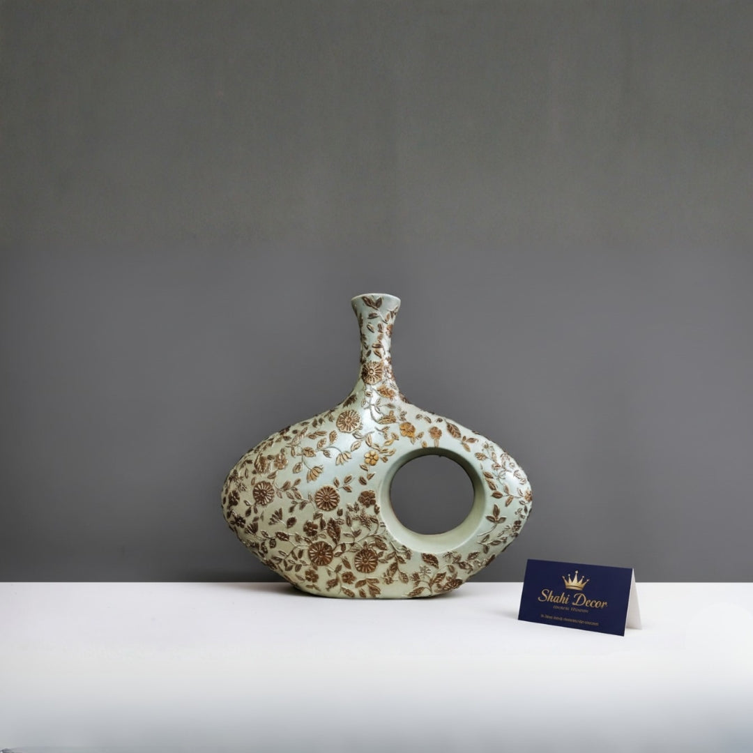 Antique Floral Abstract Doughnut Vase