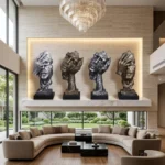 Abstract Face Sculpture 4-Piece Silver Bronze - Image 5