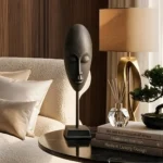 African Mask Sculpture Textured Grey
