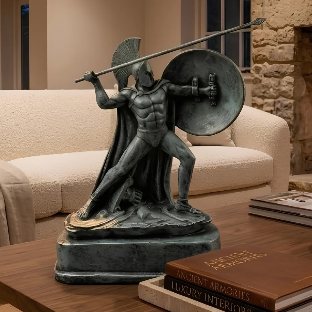 ancient-warrior-table-showpiece-1-2.webp Spartan Warrior Statue Antique Bronze - Image 1
