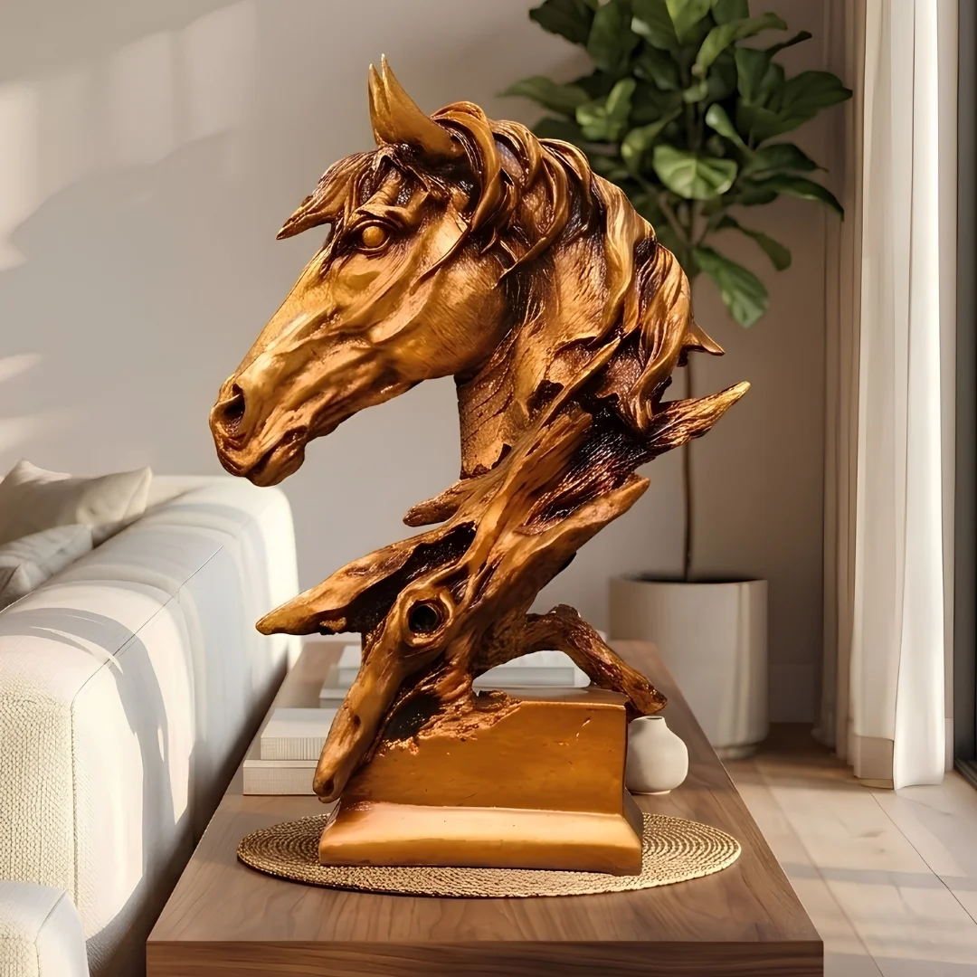 antique-bronze-horse-bust-2.webp Horse Head Sculpture Antique Gold Finish - Image 1