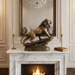 Lion Statue Sculpture Antique Gold - Image 5