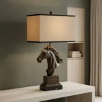 Horse Head Lamp Antique Bronze Finish - Image 3