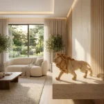 Lion Figurine Statue in Cream Finish - Image 5