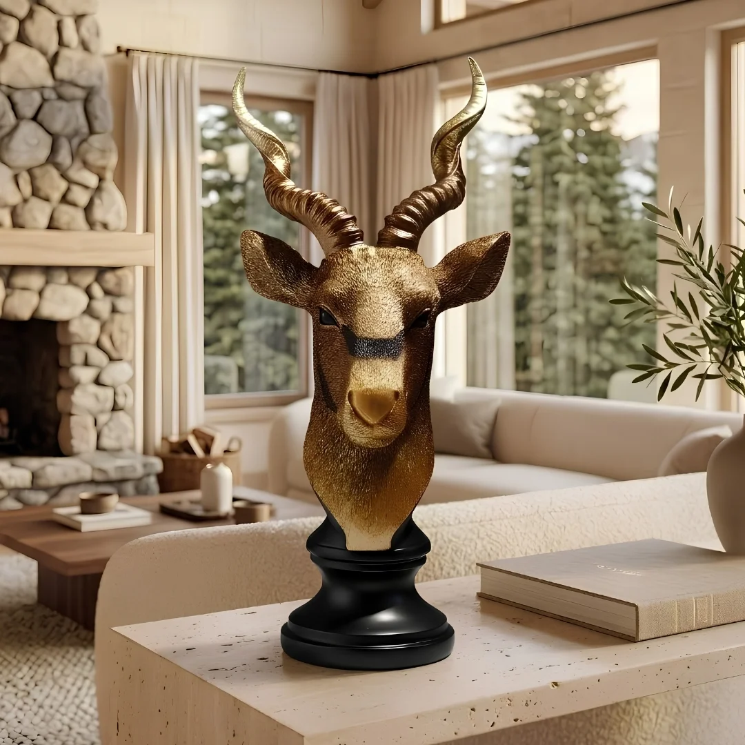 antique-gold-markhor-bust-2.webp Antelope Head Statue Golden and Black - Image 1