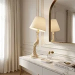 Peacock Table Lamp Cream White Finish - Image 3