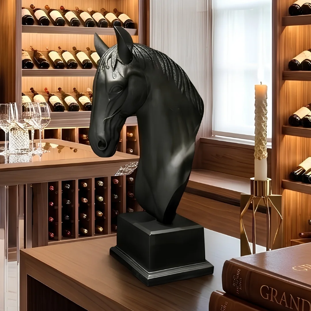 black-horse-decoration-piece-2.webp Horse Head Statue Matte Black Finish - Image 1