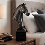 Horse Head Statue Matte Black Silver