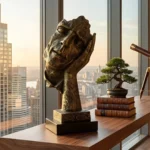 Abstract Face Statue Antique Gold Finish