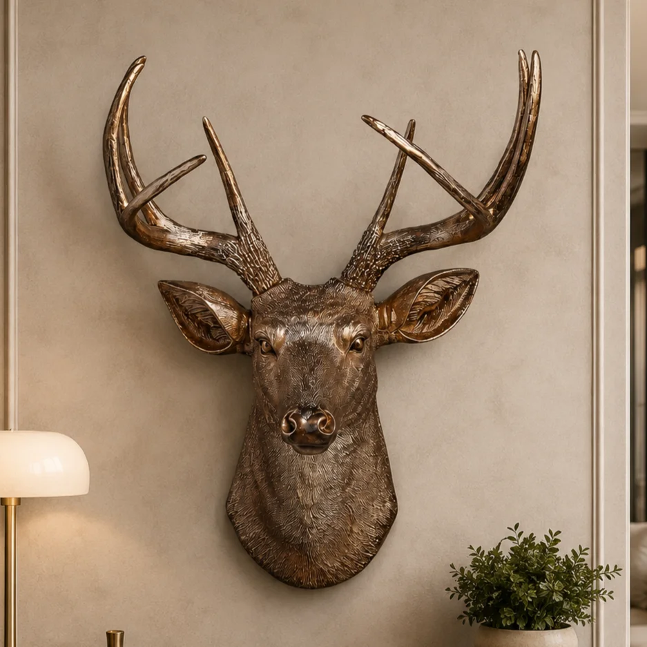 bronze-deer-head-wall-decor-2.webp Deer Head Wall Art Bronze Finish - Image 1