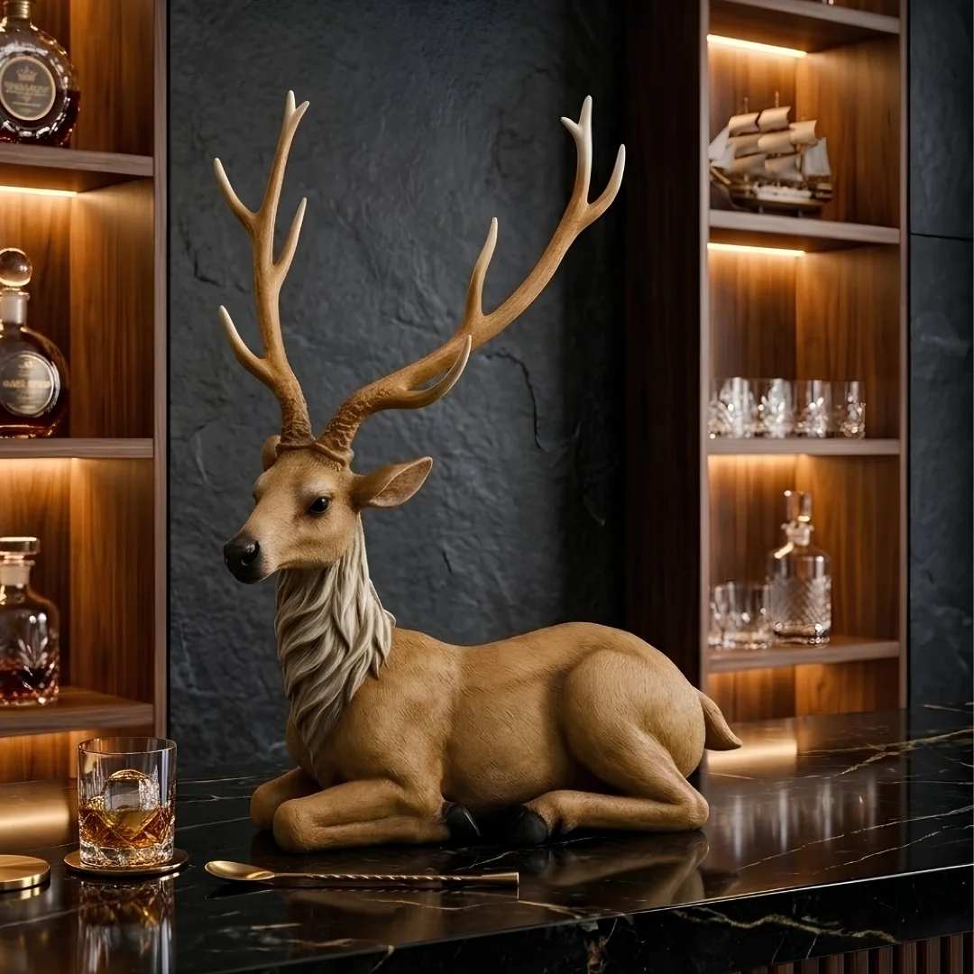 brown-resin-deer-sculpture-2.webp Sitting Deer Figurine Light Brown - Image 1