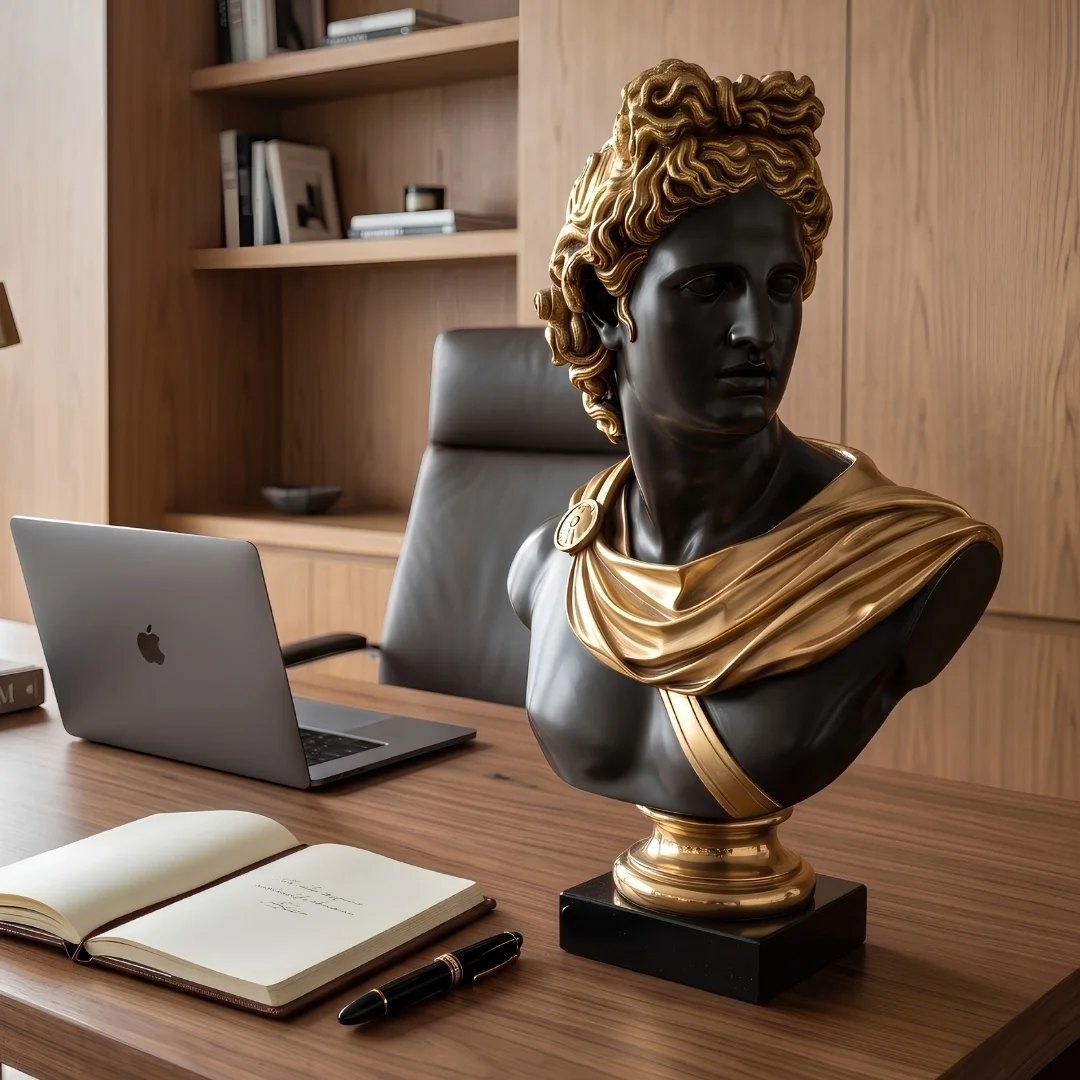 classical-black-gold-bust-statue-2.webp Greek Male Bust Black Gold Finish - Image 1