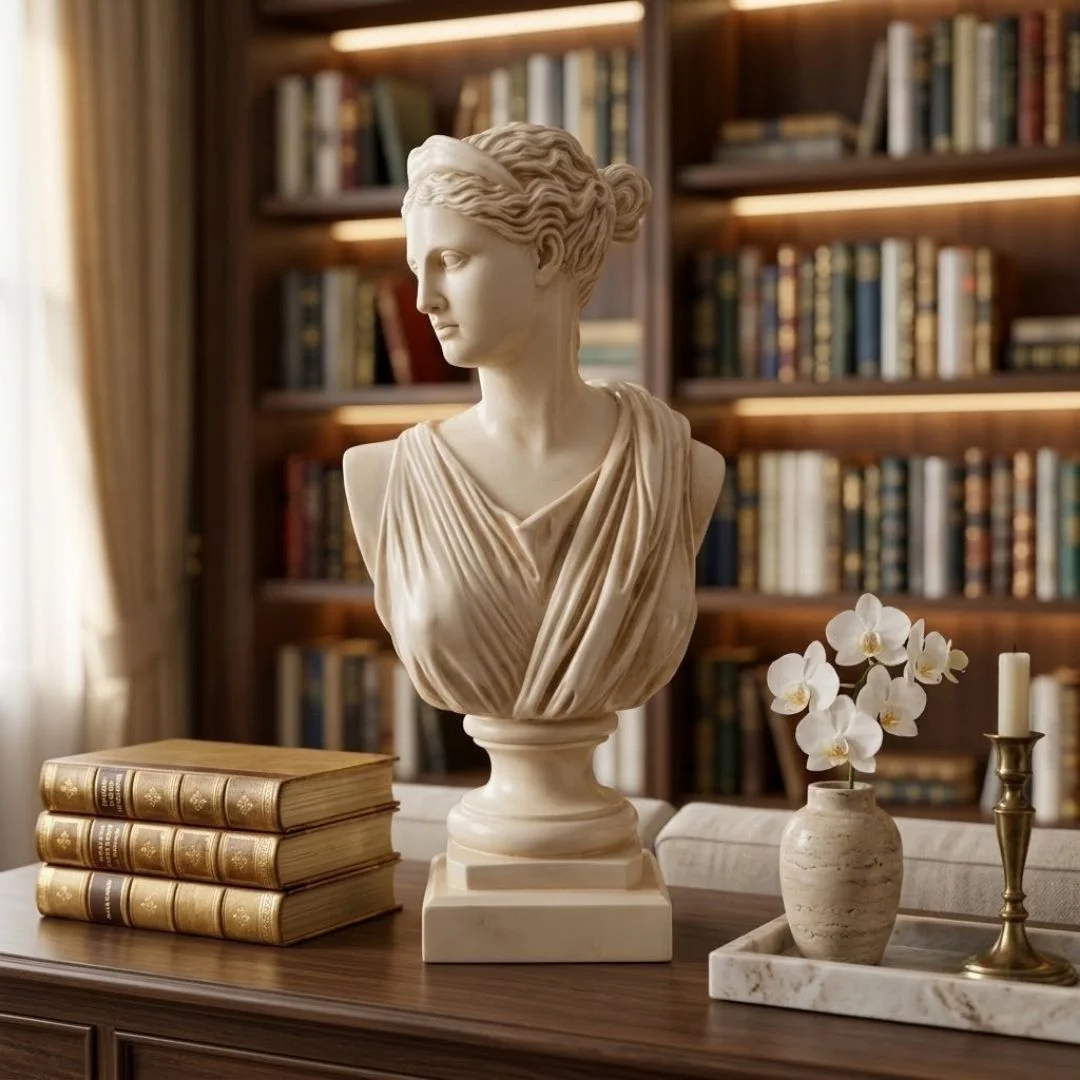classical-woman-statue-pakistan-2.webp Lady Diana Bust Statue Beige Marble Finish - Image 1