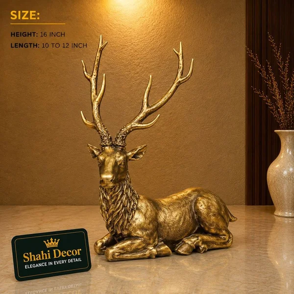 decorative-deer-statue-pakistan-2.webp Sitting Deer Figurine Antique Gold - Image 1