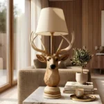 Deer Head Lamp in Natural Finish