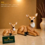 Deer Figurine Set Natural Brown Finish