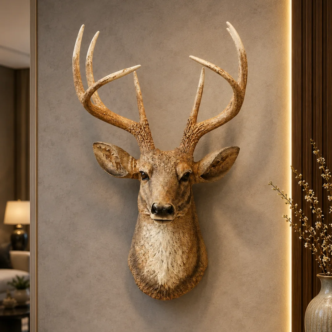 deer-trophy-head-decoration-2-2.webp Deer Head Sculpture Natural Brown Finish - Image 1