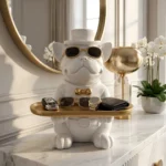 Bulldog Statue Tray White Gold