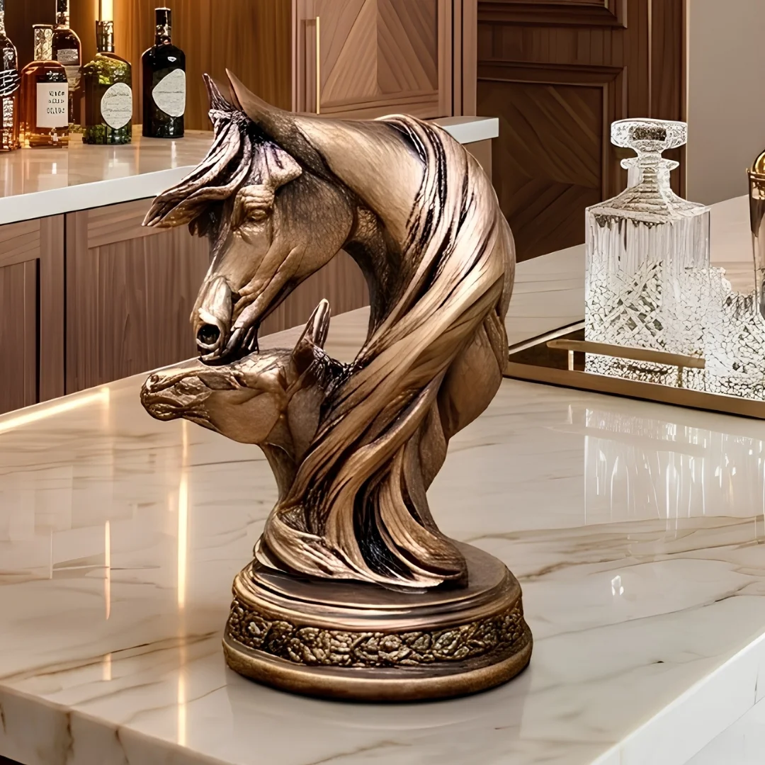 equestrian-mother-horse-and-foal-statue-2.webp Horse Head Sculpture Antique Bronze Finish - Image 1
