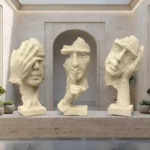 Abstract Face Statues Set of 3 Sandstone
